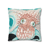 Orange Octopus Kraken Tentacles Ink Teal Green Art Spun Polyester Square Pillow Case Home Decor