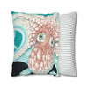 Orange Octopus Kraken Tentacles Ink Teal Green Art Spun Polyester Square Pillow Case Home Decor