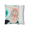 Orange Octopus Kraken Tentacles Ink Teal Green Art Spun Polyester Square Pillow Case Home Decor