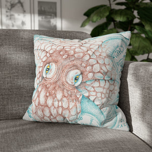 Orange Octopus Kraken Tentacles Ink White Art Spun Polyester Square Pillow Case 20 × Home Decor
