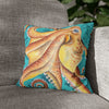 Orange Octopus Kraken Vintage Map Teal Art Spun Polyester Square Pillow Case 14 × Home Decor