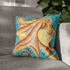 Orange Octopus Kraken Vintage Map Teal Art Spun Polyester Square Pillow Case 16 × Home Decor