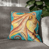 Orange Octopus Kraken Vintage Map Teal Art Spun Polyester Square Pillow Case 18 × Home Decor