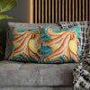 Orange Octopus Kraken Vintage Map Teal Art Spun Polyester Square Pillow Case Home Decor