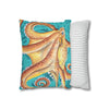 Orange Octopus Kraken Vintage Map Teal Art Spun Polyester Square Pillow Case Home Decor