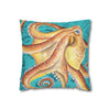 Orange Octopus Kraken Vintage Map Teal Art Spun Polyester Square Pillow Case Home Decor