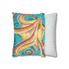 Orange Octopus Kraken Vintage Map Teal Art Spun Polyester Square Pillow Case Home Decor