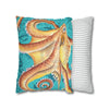 Orange Octopus Kraken Vintage Map Teal Art Spun Polyester Square Pillow Case Home Decor