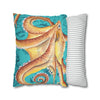 Orange Octopus Kraken Vintage Map Teal Art Spun Polyester Square Pillow Case Home Decor