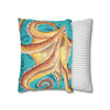 Orange Octopus Kraken Vintage Map Teal Art Spun Polyester Square Pillow Case Home Decor