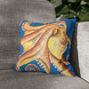 Orange Octopus Kraken Watercolor Blue Art Spun Polyester Square Pillow Case 14 × Home Decor