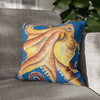 Orange Octopus Kraken Watercolor Blue Art Spun Polyester Square Pillow Case 16 × Home Decor