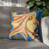 Orange Octopus Kraken Watercolor Blue Art Spun Polyester Square Pillow Case 18 × Home Decor