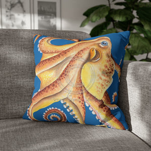 Orange Octopus Kraken Watercolor Blue Art Spun Polyester Square Pillow Case 20 × Home Decor