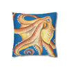 Orange Octopus Kraken Watercolor Blue Art Spun Polyester Square Pillow Case Home Decor