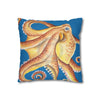 Orange Octopus Kraken Watercolor Blue Art Spun Polyester Square Pillow Case Home Decor