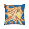 Orange Octopus Kraken Watercolor Blue Art Spun Polyester Square Pillow Case Home Decor