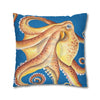 Orange Octopus Kraken Watercolor Blue Art Spun Polyester Square Pillow Case Home Decor