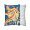 Orange Octopus Kraken Watercolor Blue Art Spun Polyester Square Pillow Case Home Decor