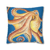 Orange Octopus Kraken Watercolor Blue Art Spun Polyester Square Pillow Case Home Decor