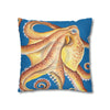 Orange Octopus Kraken Watercolor Blue Art Spun Polyester Square Pillow Case Home Decor