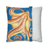 Orange Octopus Kraken Watercolor Blue Art Spun Polyester Square Pillow Case Home Decor