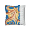 Orange Octopus Kraken Watercolor Blue Art Spun Polyester Square Pillow Case Home Decor