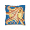 Orange Octopus Kraken Watercolor Blue Art Spun Polyester Square Pillow Case Home Decor