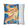 Orange Octopus Kraken Watercolor Blue Art Spun Polyester Square Pillow Case Home Decor