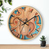 Orange Octopus Teal Watercolor Art Wall Clock Wooden / Black 10 Home Decor