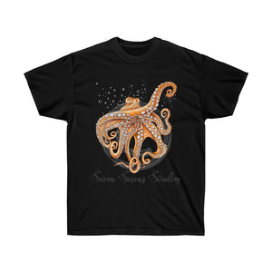 Orange Red Kraken Octopus And Bubbles Dark Unisex Ultra Cotton Tee Black / S T-Shirt