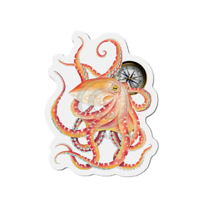 Orange Red Octopus Compass Nautical Watercolor Art Die-Cut Magnets 6 × / 1 Pc Home Decor