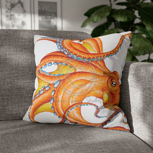Orange Red Octopus White Ink Art Spun Polyester Square Pillow Case 20 × Home Decor