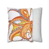 Orange Red Octopus White Ink Art Spun Polyester Square Pillow Case Home Decor