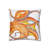 Orange Red Octopus White Ink Art Spun Polyester Square Pillow Case Home Decor