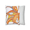 Orange Red Octopus White Ink Art Spun Polyester Square Pillow Case Home Decor