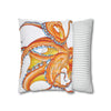 Orange Red Octopus White Ink Art Spun Polyester Square Pillow Case Home Decor