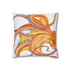 Orange Red Octopus White Ink Art Spun Polyester Square Pillow Case Home Decor