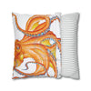 Orange Red Octopus White Ink Art Spun Polyester Square Pillow Case Home Decor