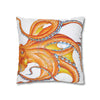 Orange Red Octopus White Ink Art Spun Polyester Square Pillow Case Home Decor