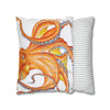 Orange Red Octopus White Ink Art Spun Polyester Square Pillow Case Home Decor