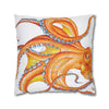 Orange Red Octopus White Ink Art Spun Polyester Square Pillow Case Home Decor