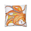 Orange Red Octopus White Ink Art Spun Polyester Square Pillow Case Home Decor