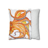 Orange Red Octopus White Ink Art Spun Polyester Square Pillow Case Home Decor