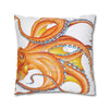 Orange Red Octopus White Ink Art Spun Polyester Square Pillow Case Home Decor