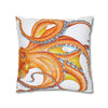 Orange Red Octopus White Ink Art Spun Polyester Square Pillow Case Home Decor