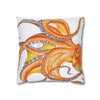 Orange Red Octopus White Ink Art Spun Polyester Square Pillow Case Home Decor