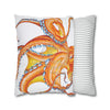 Orange Red Octopus White Ink Art Spun Polyester Square Pillow Case Home Decor