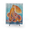 Orange Red Tentacles Octopus Ocean Watercolor Nautical Shower Curtain Home Decor
