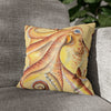 Orange Yellow Octopus Kraken Tentacles Watercolor Ink Art Spun Polyester Square Pillow Case 14 ×